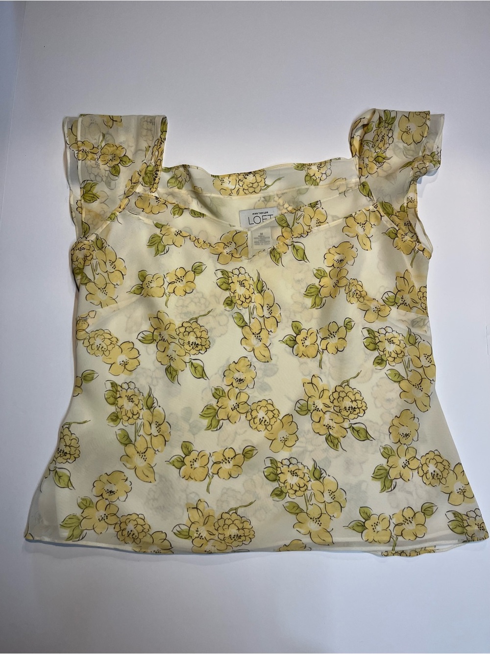 LOFT Yellow Floral Ruffle Sleeve Camisole